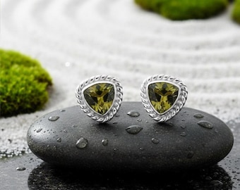 Minimalist Teardrop Smokey Quartz Stud Earrings 925 Sterling Silver Faceted Brown Gemstone Crystal Healing Jewelry