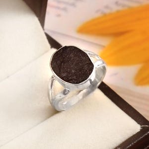 Raw Black Tourmaline Ring, Rough Cut Black Gemstone Ring, Raw Black Tourmaline Sterling Silver Ring, October Birthstone Silver Jewelry Gifts