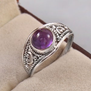 Natural Amethyst Design Ring 925 Sterling Silver Round Ring Gemstone Statement Boho Ring Dainty Handmade Silver Jewelry For Gift Her
