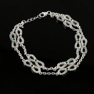 Double Layer Symbol Design Silver Bracelet, 925 Sterling Silver Handmade Bracelet, Silver Cubic Zirconia Bracelet, Birthday Gifts for Her
