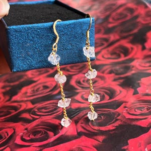 Herkimer Diamond Dangle Earrings: Sterling Silver, Gold Plated