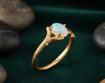 Handmade Gold Plated Sterling Silver Opal Ring, October Birthstone Jewelry