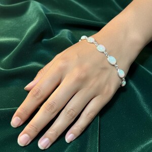 Ethiopian Opal Bracelet, 925 Sterling Silver Adjustable Bracelet, Handmade Oval Shape Bracelet, Fire Opal Stone Bracelet for Women Gifts Her image 4