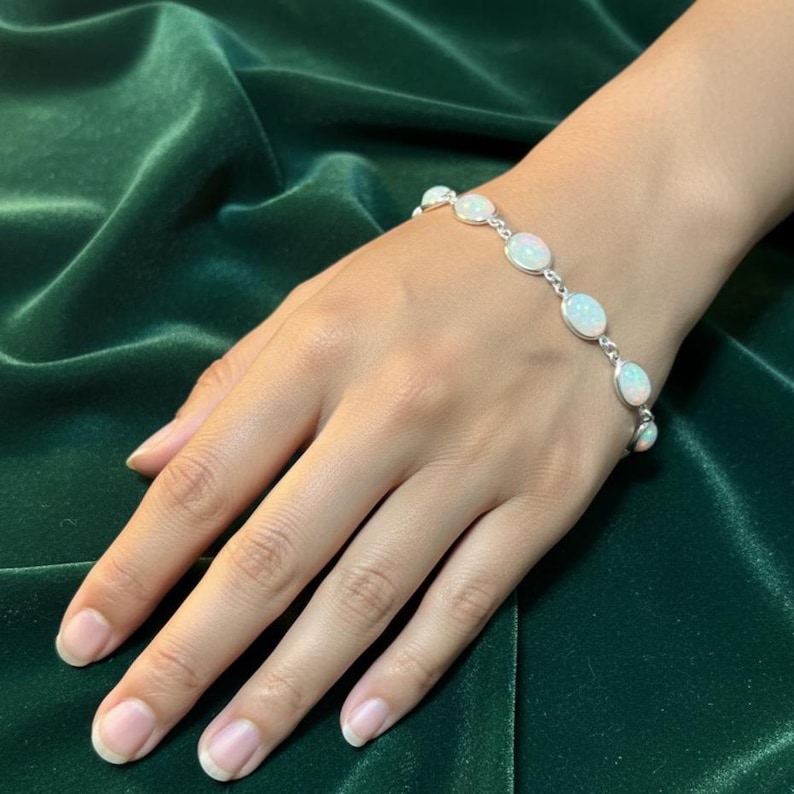 Ethiopian Opal Bracelet, 925 Sterling Silver Adjustable Bracelet, Handmade Oval Shape Bracelet, Fire Opal Stone Bracelet for Women Gifts Her image 4