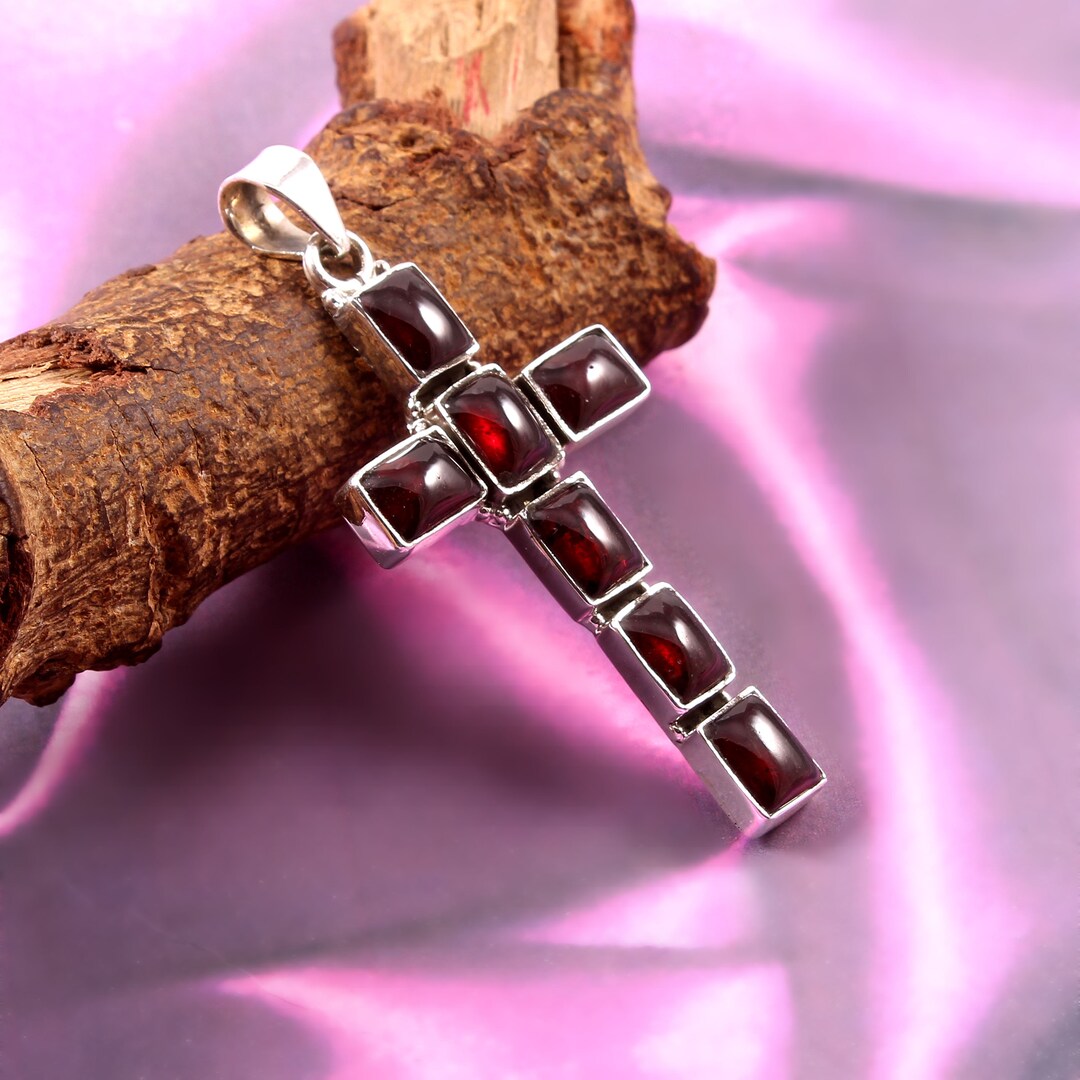 Handmade Sterling Silver Garnet Cross Pendant Necklace - Etsy