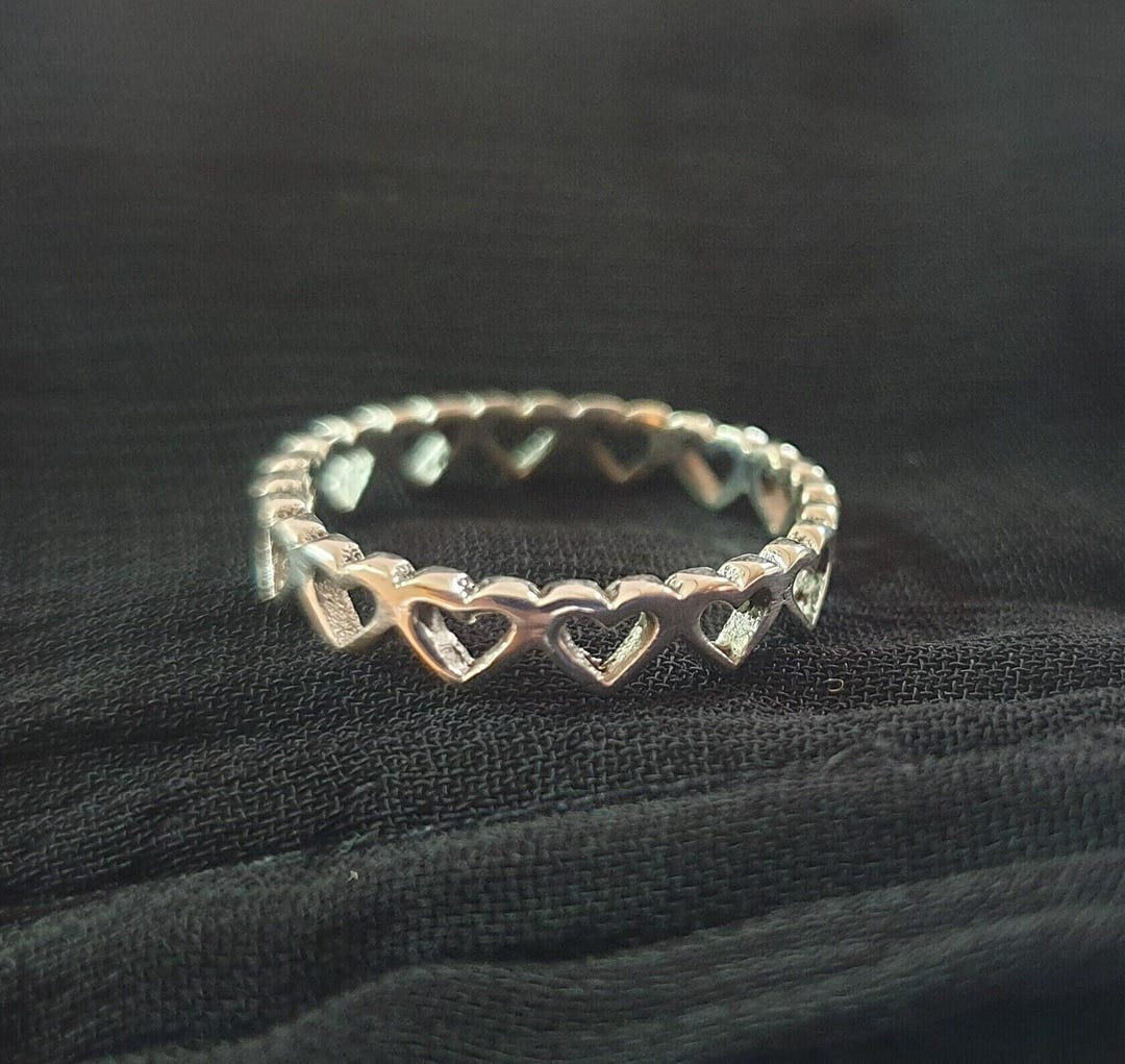 Heart Sterling Silver Stacking Band Ring, Connected Heart Ring Band ...