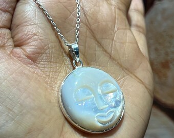 Vintage Sterling Silver 925 Sun With Face Pendant Necklace