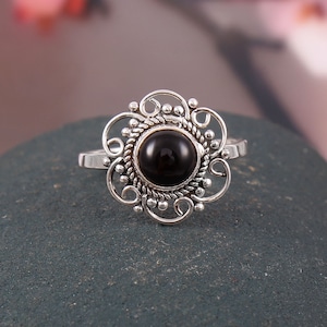 Dainty Black Onyx Ring 925 Sterling Silver Minimalist Gemstone