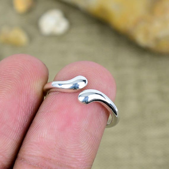 Adjustable 925 Sterling Silver Water Drop Ring - Minimalist Boho