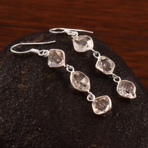 Herkimer Diamond Drop Earrings Dainty Dangle Earrings Silver and Herkimer Diamond April Birthstone Earrings Natural Herkimer Diamond Earring
