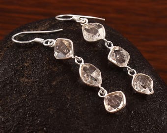 Herkimer Diamond Drop Earrings Dainty Dangle Earrings Silver and Herkimer Diamond April Birthstone Earrings Natural Herkimer Diamond Earring