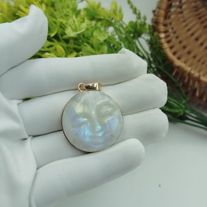 Rainbow Moonstone Pendant by Jewelldiro Jewellery in Rose Gold Plated, 925 Silver Handmade Moon Face Necklace, Gold Plated Moon Face Pendant