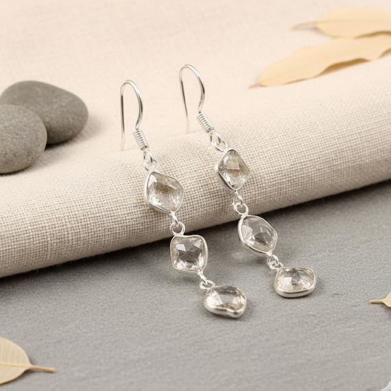 Herkimer Diamond Sterling Silver Dangle Earrings April Birthstone Jewelry