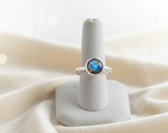 Blue Fire Labradorit Ring 925 Sterling Silber Ring Handgemachter Runder Silber Ring Frauen Boho Edelstein Ring Minimalist Ring Für Frauen Schmuck