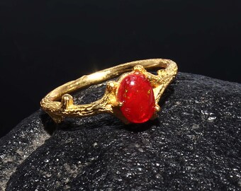 Dyed Orange Opal 925 Sterling Silver Ring - Gold Plated Handmade Ring