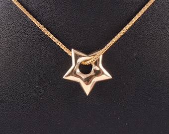 Gold Plated Puffy Star Pendant - Sterling Silver Charm Necklace