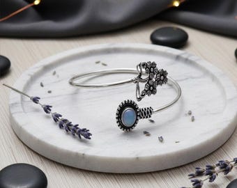 Handmade Oxidized Sterling Silver Cuff Opal Bracelet Ethiopian Opal Bangle October Birthstone Jewelry For Birthday Gift