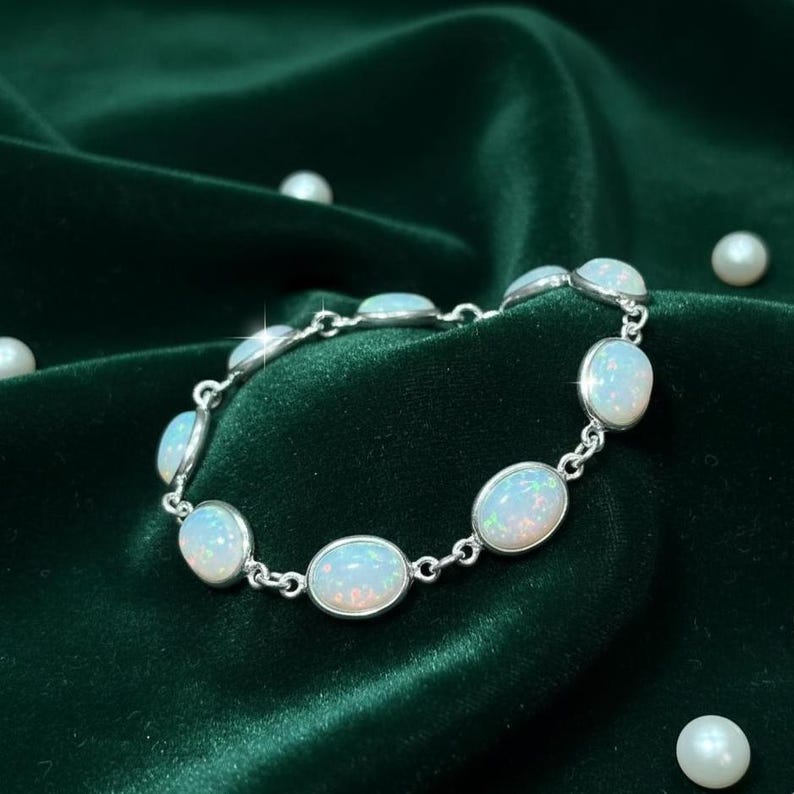 Ethiopian Opal Bracelet, 925 Sterling Silver Adjustable Bracelet, Handmade Oval Shape Bracelet, Fire Opal Stone Bracelet for Women Gifts Her image 7