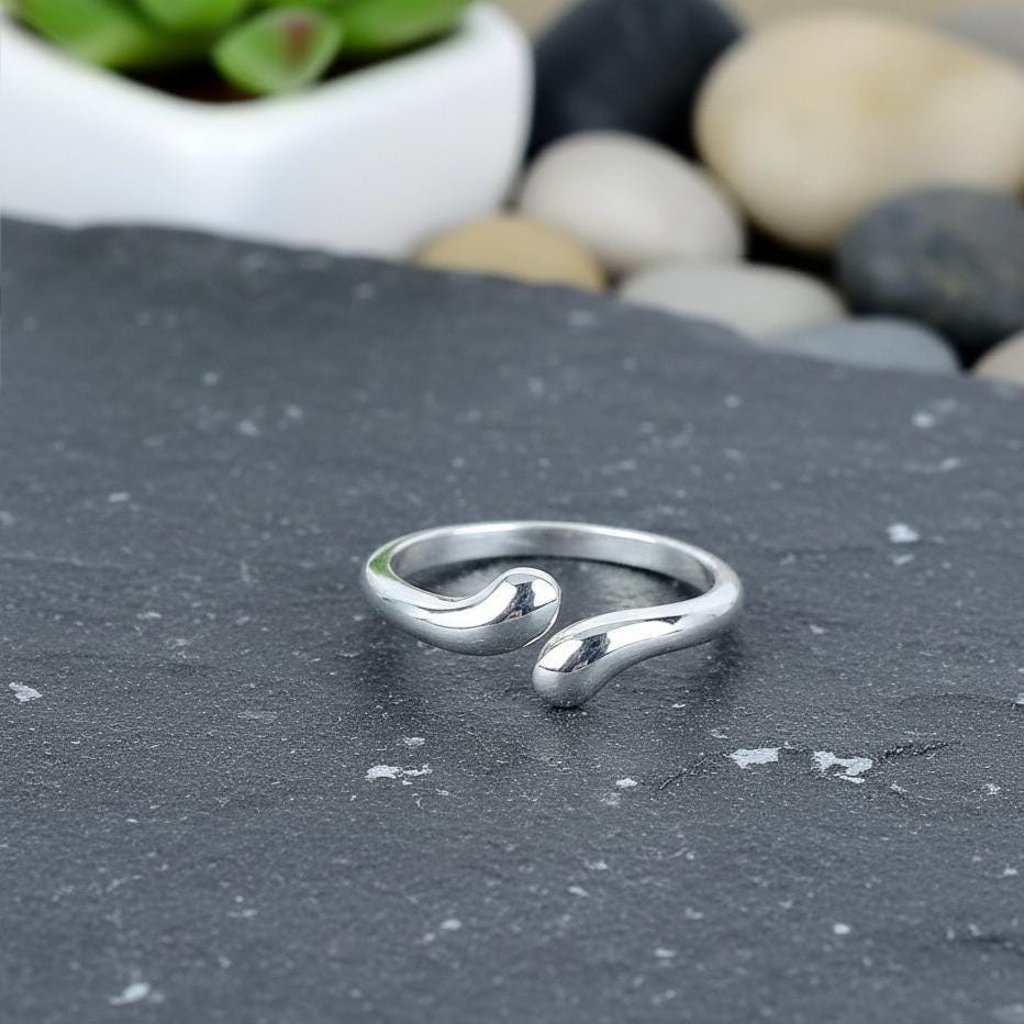 Adjustable 925 Sterling Silver Water Drop Ring - Minimalist Boho