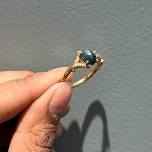 Ethiopian Opal Ring, Sterling Silver Handmade Ring, Oval Cut Black Opal Ring, Minimalist Ring, Multi Fire Opal Ring, Silver or Gold Plated