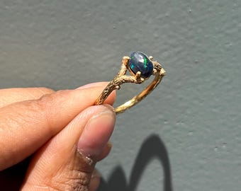 Handmade Ethiopian Opal Ring: Sterling Silver Oval Cut, Gold Plated