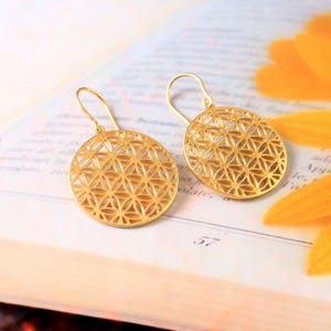 Gold Plated Seed of Life Earrings, Flower of Life, Sacred Geometry, Women's Earrings, Flower of Life Earrings, Sterling Silver Boho Earrings