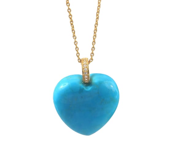 ネックレス・ペンダント Heart Turquoise Pendant Necklace #8760 Blue Turquoise Heart Pendant Golden Necklace – Barse Jewelry
