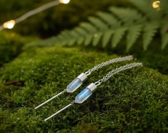 Moonstone Teardrop Sterling Silver Threader Earrings, Gold Plated