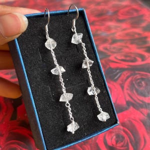 Raw Herkimer Diamond Earrings Sterling Silver Crystal Earring Raw Diamond Jewelry Silver and Herkimer Diamond Drop April Birthstone Earrings