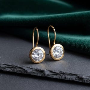 925 Sterling Silver Round Cut Cubic Zirconia Dangle Drop Earrings Gold Plated Handmade Jewelry