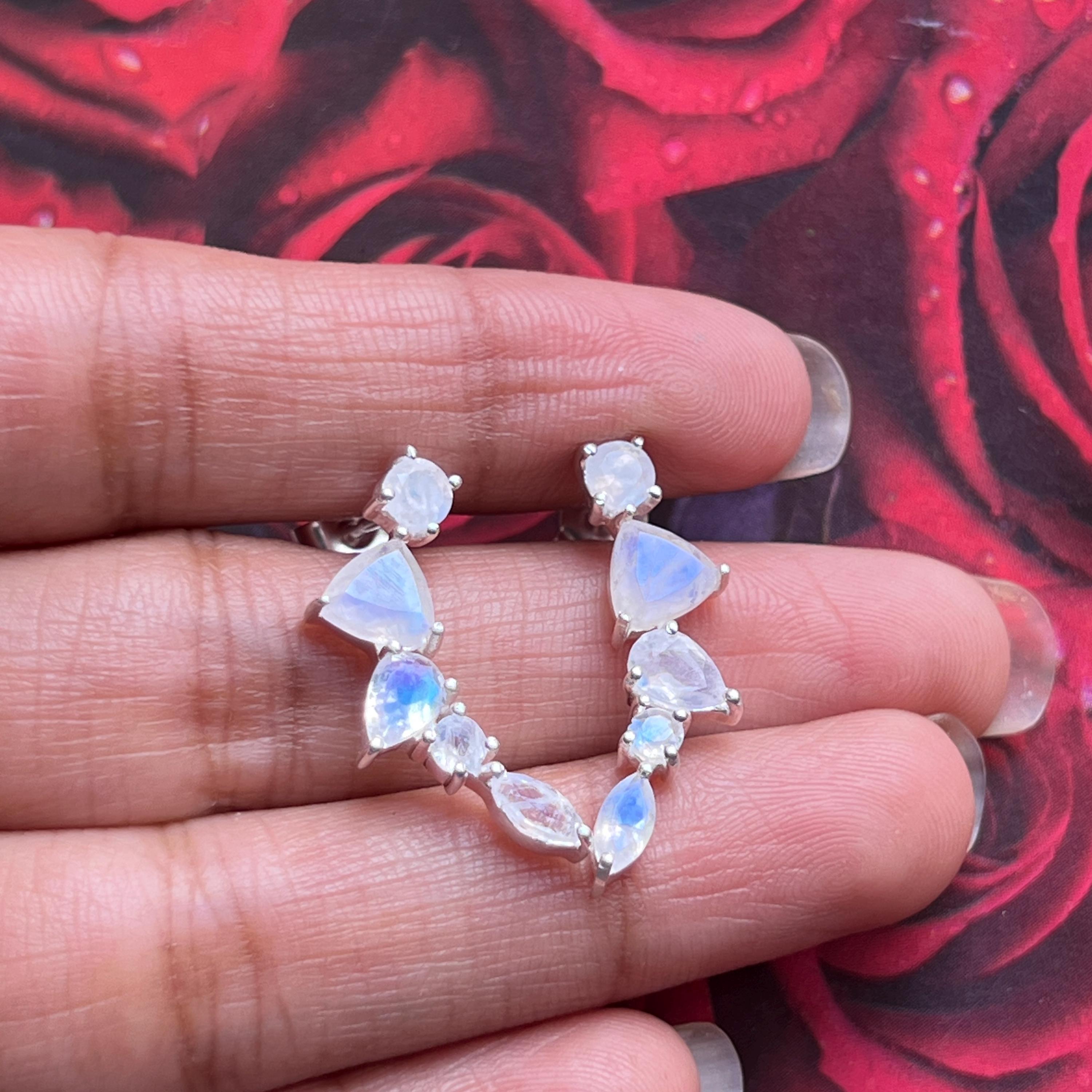 Moonstone Stud Earrings in Sterling Silver, Multi Cut Stone Studs, Boho Jewelry, Bridesmaid Gift, Moonstone Earrings, June Birthstone, Gifts