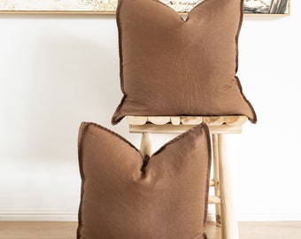 Set of 2  100% linen cushion cover,  throw cushion 50x50cm with flange - Inserts not included - Dusty Brown