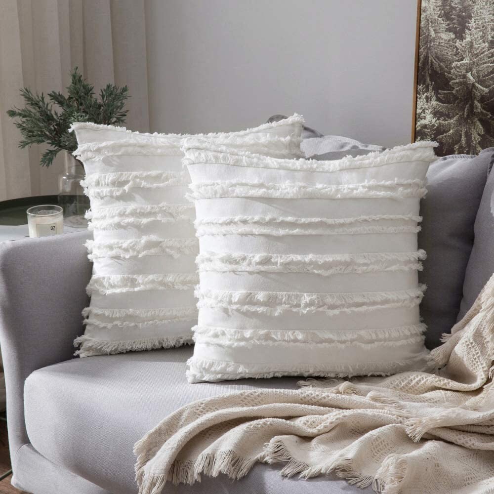 Set of 2 Ivory White Decorative Boho cushion covers 50 by 50 Etsy