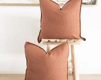 Set of 2 100% linen cushion cover,  50x50cm with flange  - Inserts not included - Terracotta