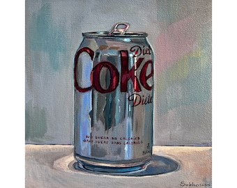 Archival giclée print of the Original acrylic painting on canvas Still Life with Diet Coke by Sukhasyan.