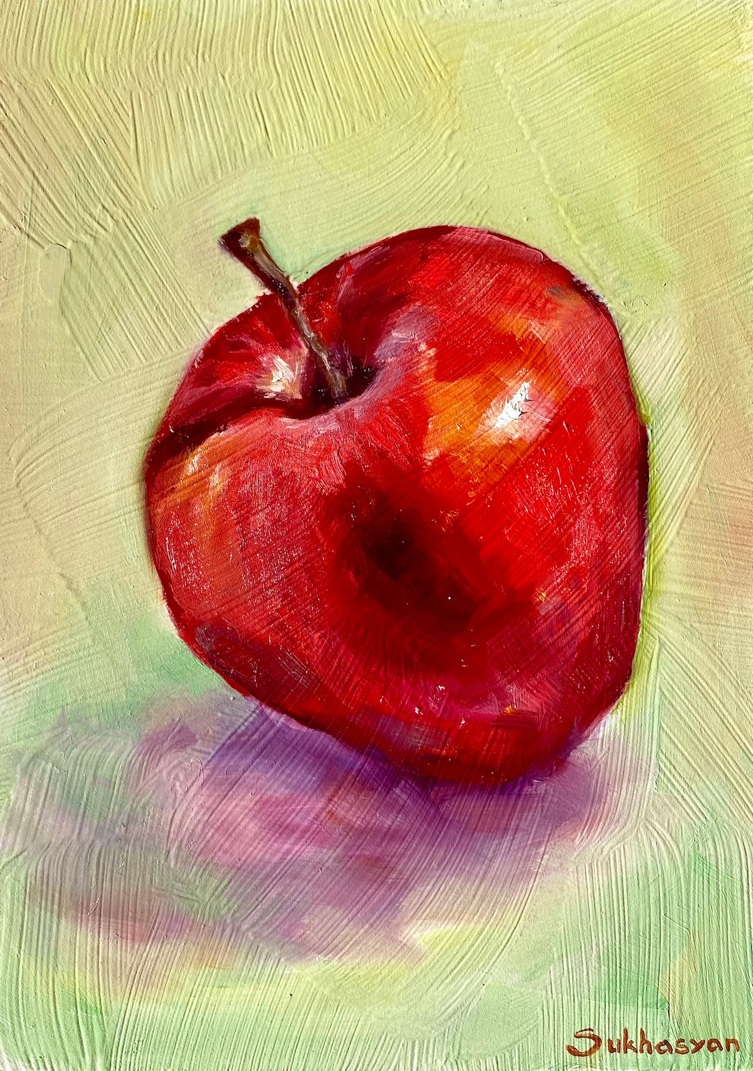 板材に描かれた赤いリンゴの油彩画風アート作品 il_1080xN.3308122672_c41t.jpg