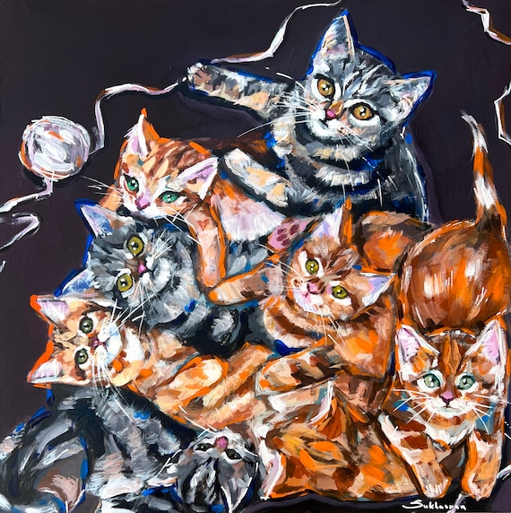 子猫のオリジナルアクリル画（木製パネル） - 現代アート - Etsy 日本