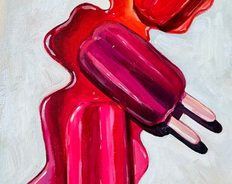 Still life with Melted Popsicles. Original acrylic painting on canvas panel 8x10 inches (20x25 cm) by Victoria Sukhasyan.