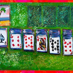 Solitario (Windows, 1990) pintura original de acrílico y brillantina sobre papel 9x12 pulgadas (23 x 30 cm)