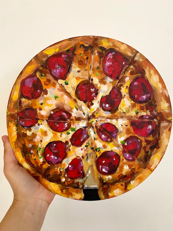 Still Life With Pizza. Original Acrylic Painting on Round Etsy