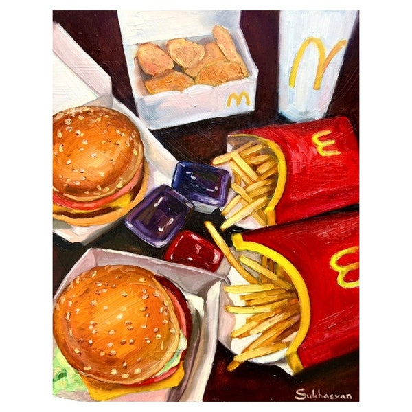 Impression giclée d'archives de la peinture acrylique originale sur toile Still Life McDonald's par Victoria Sukhasyan.