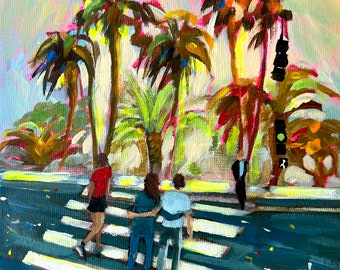 Santa Monica Pier Original acrylic painting on canvas panel 6x6 inches (15x15 inches).