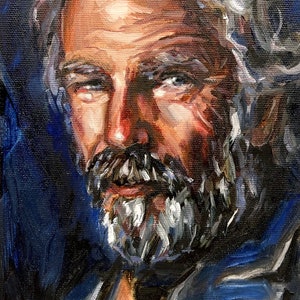 Portret van Kevin Kostner origineel olieverfschilderij op canvas paneel 5 x 7 inch (13 x 18 cm) door Victoria Sukhasyan.
