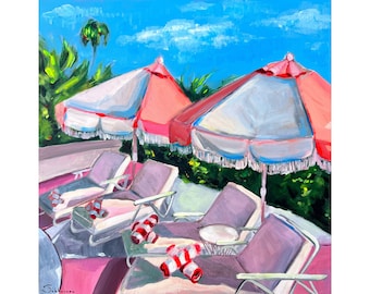 Słoneczna Kalifornia, wydruk artystyczny: Parasole plażowe, wydruk giclée autorstwa Victorii Sukhasyan