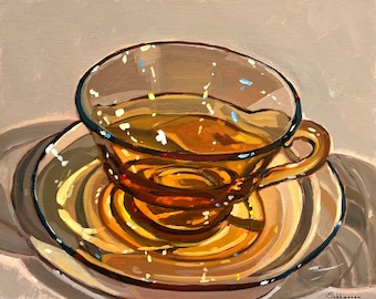 Archival giclée print of the Original acrylic painting Still life the Cup of Tea by Victoria Sukhasyan.