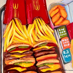 Archival giclée print of the Original acrylic painting on canvas Still Life with McDonalds by Victoria Sukhasyan.