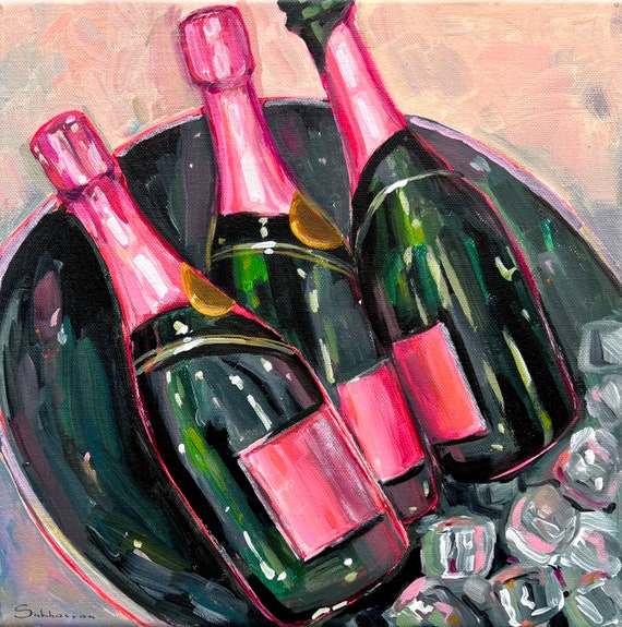 Still Life With Champagne Bottles. Original Acrylic Painting on Canvas  12x12 Inches 30x30 Cm. - Etsy