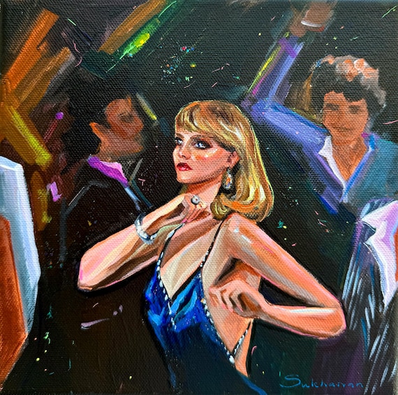 Michelle Pfeiffer Scarface Painting: Original Acrylic Glitter Art (8x8 inches)