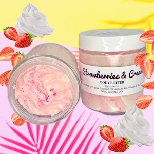 Strawberries & Cream Body Butter | Lotion | Moisturizer | Moisturizing | Sweet and Fruity | Sugar Scrub