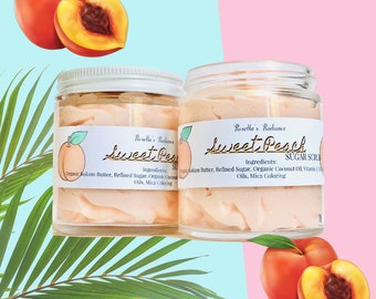 Sweet Peach Sugar Scrub | Fruity| Hand Made | Whipped | Self Care | Skincare | Sensitive Skin | Exfoliate | Peachy | Summer Scrub